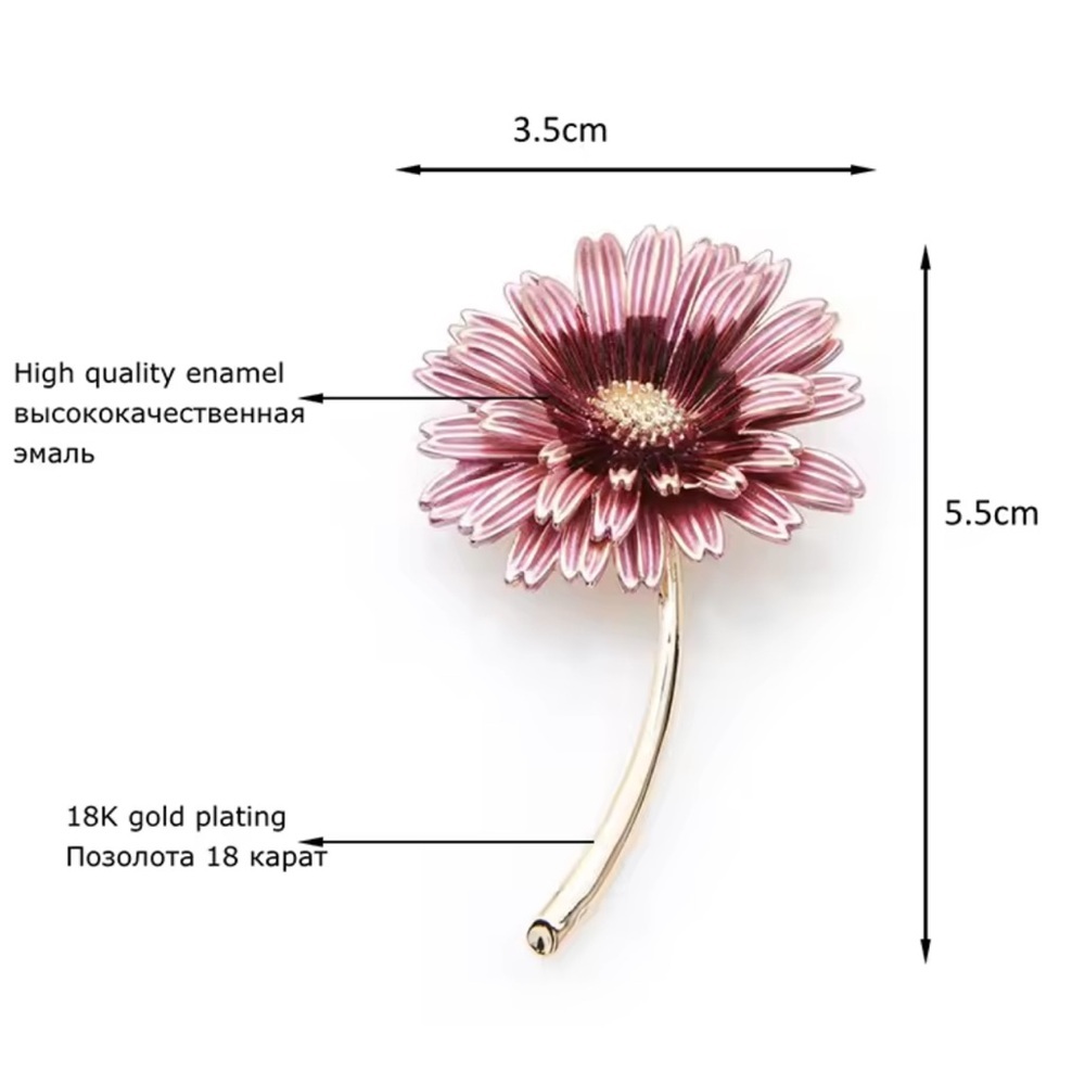 Pink Daisy Elegant Floral Gold Brooch - Picture 5 of 7